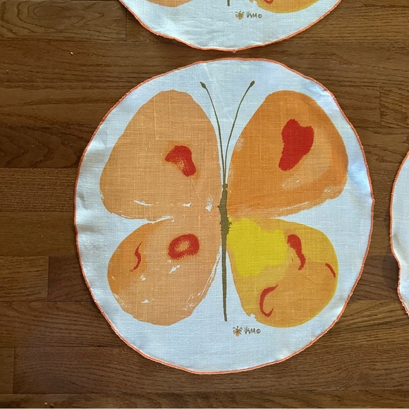 Set of 8 Vintage Vera Neumann Placemats Butterfly MCM Signed Retro Orange Cottag - Picture 14 of 15
